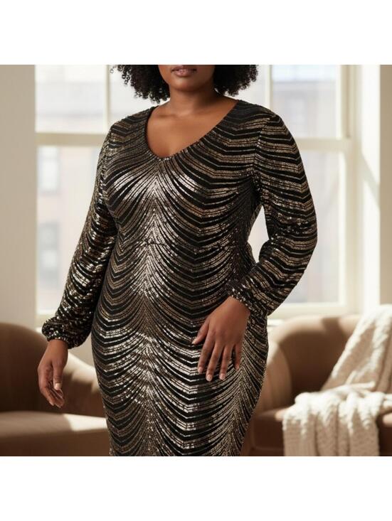 Ashley Stewart Dresses & Skirts - Ashley Stewart Black and Gold Long Sleeve Dress